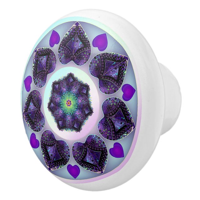 Bouton De Porte En Céramique Parapluie violet & coeurs .7 (Droite)