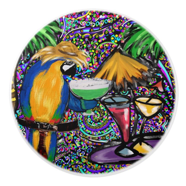 Bouton De Porte En Céramique Parrot Beach Party (Devant)