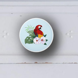 Bouton De Porte En Céramique Parrot floral rouge Macaw Tropical Bird