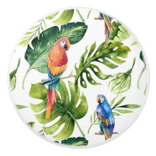 Bouton De Porte En Céramique Parrots tropicaux et palmiers Coastal Living Desig