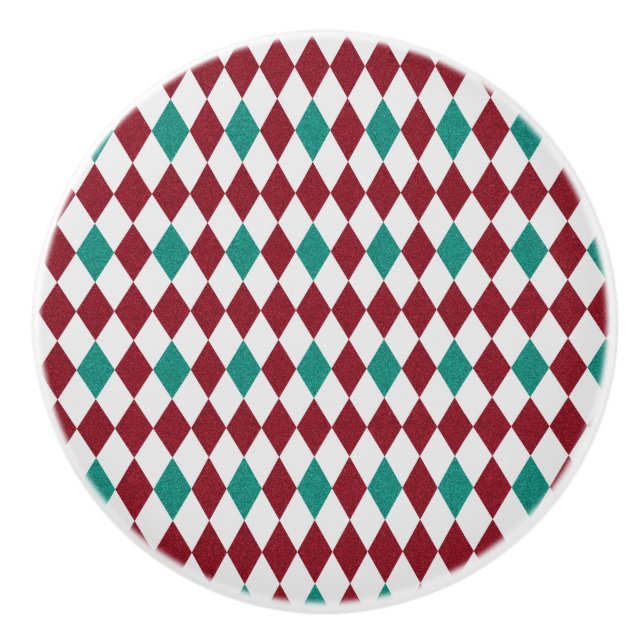 Bouton De Porte En Céramique Parties scintillant Diamant Rouge et Bleu (Devant)