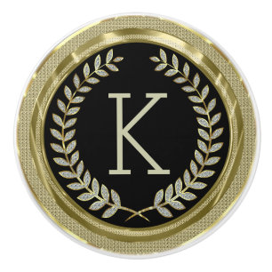 Bouton De Porte En Céramique Parties scintillant Noire Et Faux Or Blanc Wreath