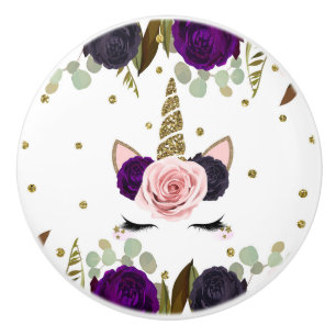 Bouton De Porte En Céramique Parties scintillant or glam floral foncé Unicorn t