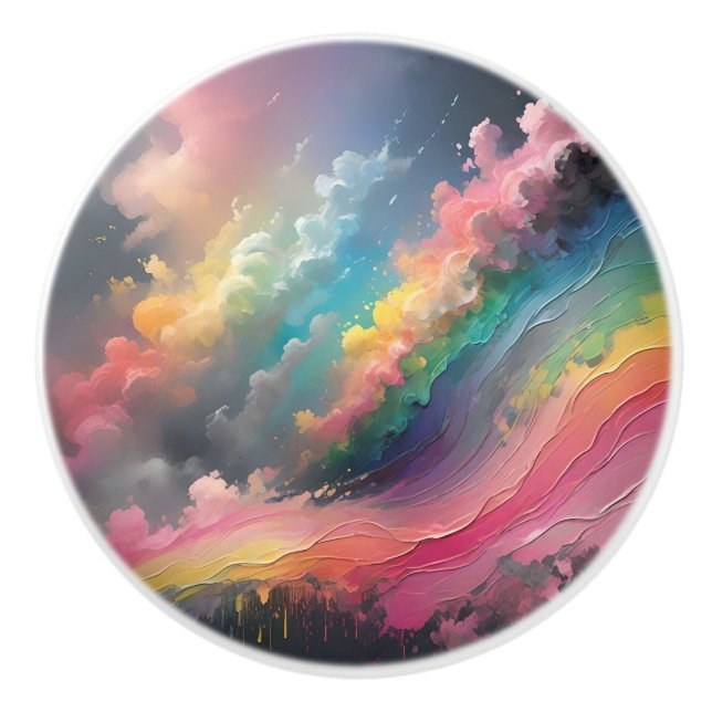 Bouton De Porte En Céramique Pastel Arc-en-ciel Nuages Personnalisé Ceramic Kno (Devant)