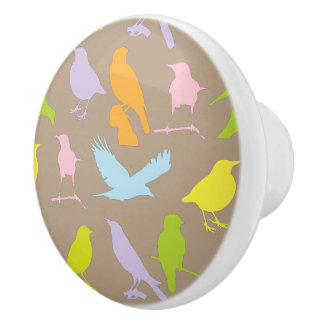 Bouton De Porte En Céramique Pastel Coloured Variété d'oiseaux Motif