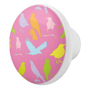 Bouton De Porte En Céramique Pastel Coloured Variété d'oiseaux Motif