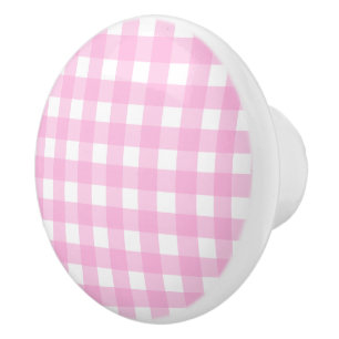 Bouton De Porte En Céramique Pastel Pink En vichy Motif