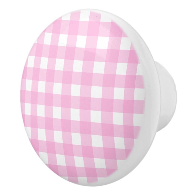 Bouton De Porte En Céramique Pastel Pink En vichy Motif (Droite)
