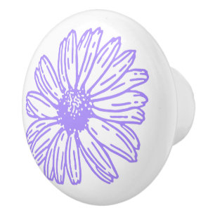 Bouton De Porte En Céramique Pastel Purple Daisy Flower Print, Hippie Floral