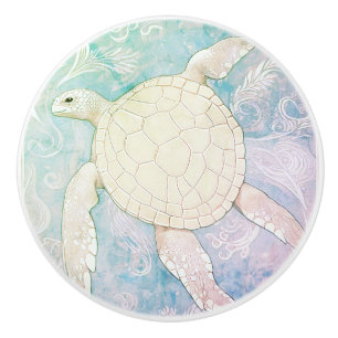 Bouton De Porte En Céramique Pastel Sea Turtle Light Océan coloré