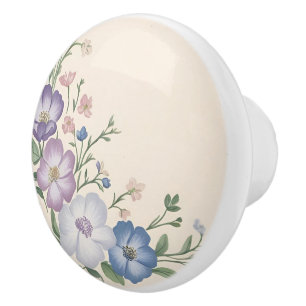 Bouton De Porte En Céramique Pâte violet, blanc & bleu Botanique Flore Imprimer