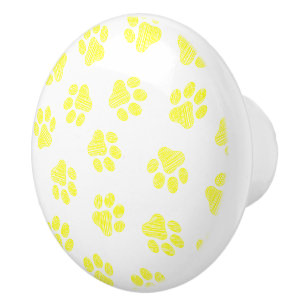 Bouton De Porte En Céramique Patrouilles de Doodle, Paws de Chien, Paws Jaunes