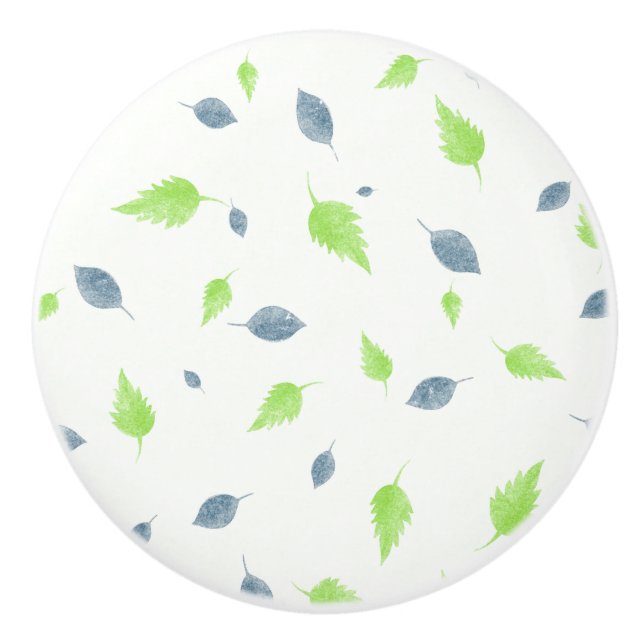 Bouton De Porte En Céramique Pattern Blue & Green Leaves (Devant)