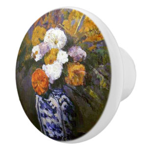 Bouton De Porte En Céramique Paul Cezanne Vintage Dahlias dans un vase Delft