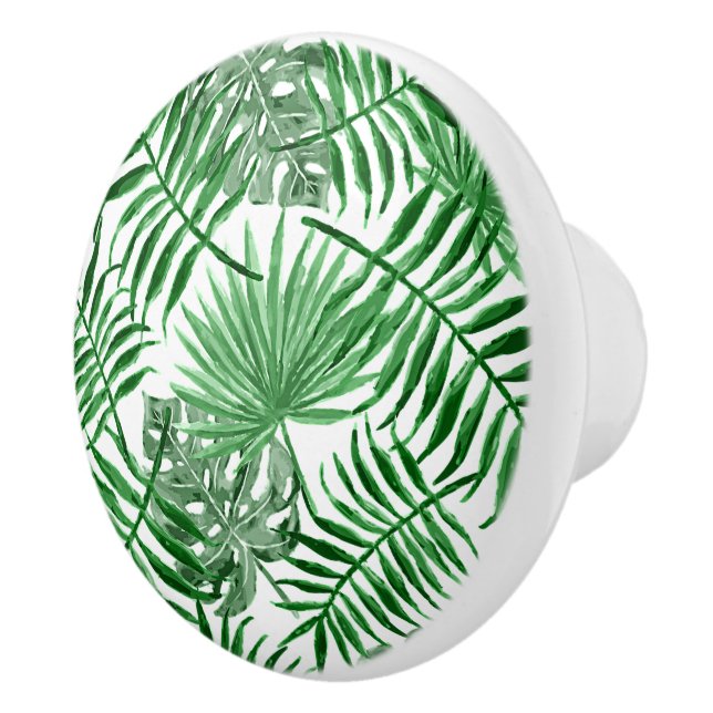 Bouton De Porte En Céramique Paume vert tropical Feuille Aquarelle d'été Art (Droite)