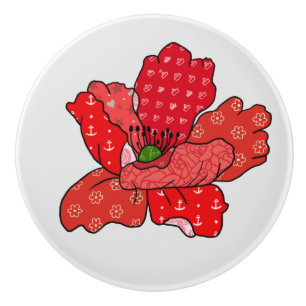 Bouton De Porte En Céramique Pavot rouge