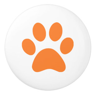 Bouton De Porte En Céramique Pawprint orange d'empreinte de patte