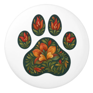 Bouton De Porte En Céramique Pawprint Peint Tole Design Folk Art Ceramic Knob