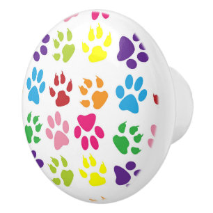 Bouton De Porte En Céramique Paws Colorés, Paws Chiens, Paws Chat