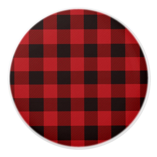 Bouton De Porte En Céramique Pays rouge et noir plaid (Devant)