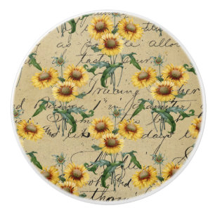 Bouton De Porte En Céramique Pays Tournesol Rustique Vintage Écriture Manuscrit