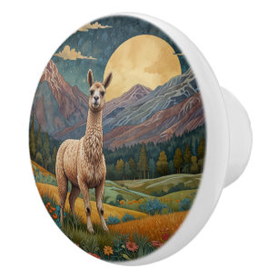 Bouton De Porte En Céramique Paysage montagneux de Boho llama