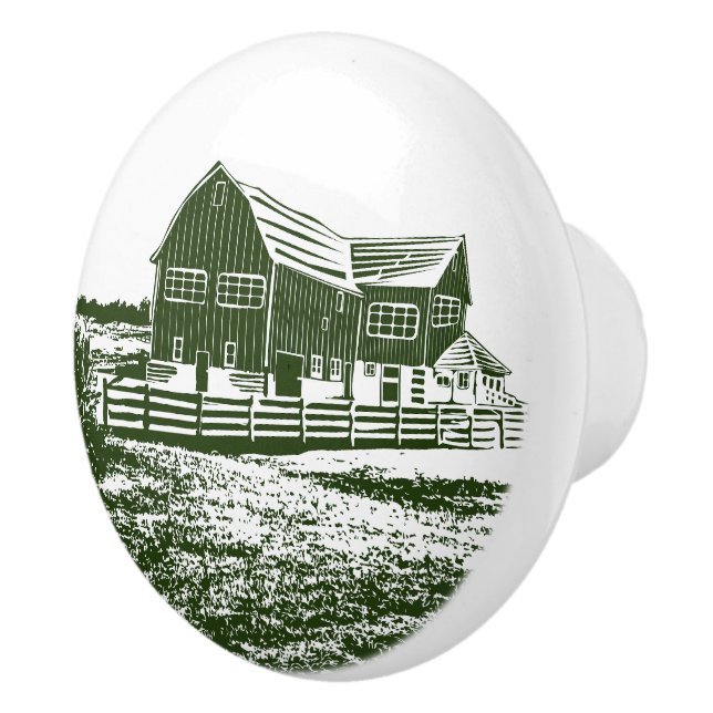 Bouton De Porte En Céramique Paysage rural maison de ferme de style coupe (Droite)