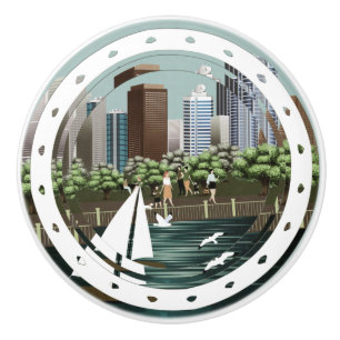 Bouton De Porte En Céramique Paysage urbain