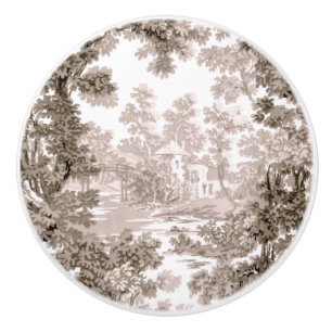 Bouton De Porte En Céramique Paysage Vintage de chalet Toile Brown et blanche