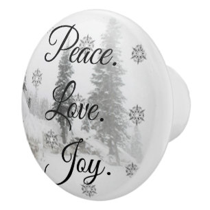 Bouton De Porte En Céramique Peace Love Joy Noir et blanc Snowfall Noël