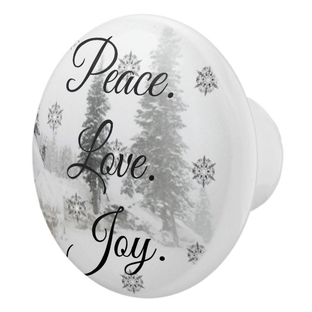 Bouton De Porte En Céramique Peace Love Joy | Noir et blanc Snowfall Noël (Droite)