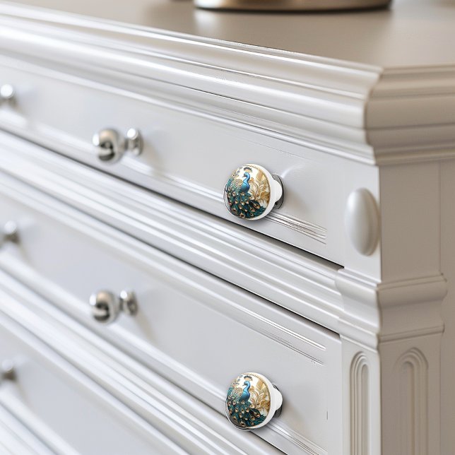 Bouton De Porte En Céramique Peacock Art Déco Elégant Or Turquoise (Créateur téléchargé)