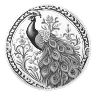Bouton De Porte En Céramique Peacock noir et blanc portugais européen