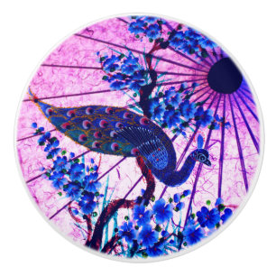 Bouton De Porte En Céramique Peacock oriental parasol japonais cerisier fleurs