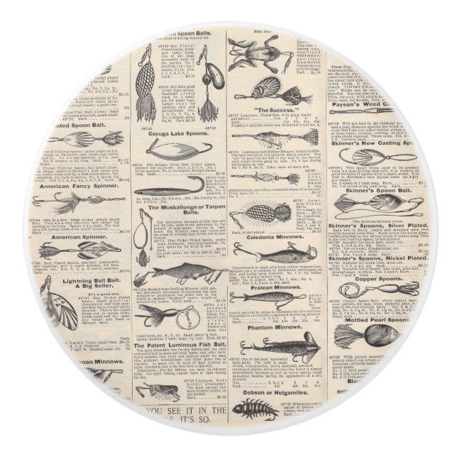 Bouton De Porte En Céramique Pêche vintage leures : pêcheur d'antiquité des ann (Devant)