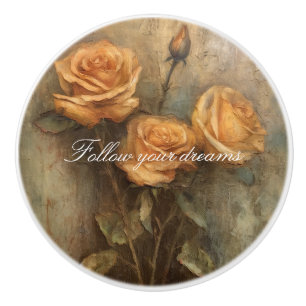 Bouton De Porte En Céramique Pêcher Rose Floral Romantique