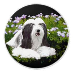 Bouton De Porte En Céramique Peinture à collie à poils - Joli art original de c