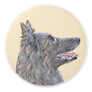 Bouton De Porte En Céramique Peinture belge Tervuren - Cute Original Chien Art