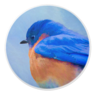 Bouton De Porte En Céramique Peinture Bluebird - Art original pour oiseaux