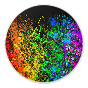 Bouton De Porte En Céramique Peinture couleur arc-en-ciel noir éclaboussure col
