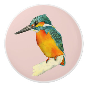 Bouton De Porte En Céramique Peinture d'aquarelle d'oiseau de martin-pêcheur