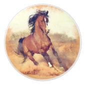 Bouton De Porte En Céramique Peinture d'aquarelle du Cheval Mustang sauvage (Devant)