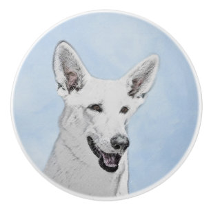 Bouton De Porte En Céramique Peinture de berger blanc - jolie art original de c