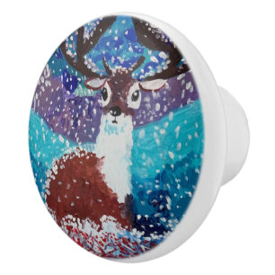 Bouton De Porte En Céramique Peinture de cerfs