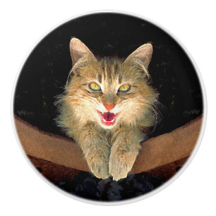Bouton De Porte En Céramique Peinture de chat Mad - Cute Original Cat Art
