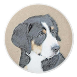 Bouton De Porte En Céramique Peinture de Chien de Montagne bernois - Art origin