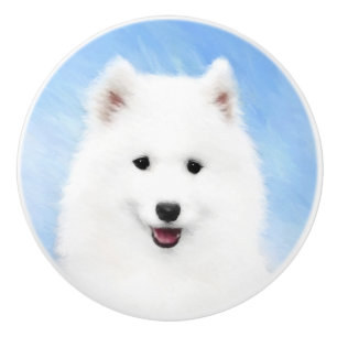 Bouton De Porte En Céramique Peinture de chiot Samoyède - Art original de chien