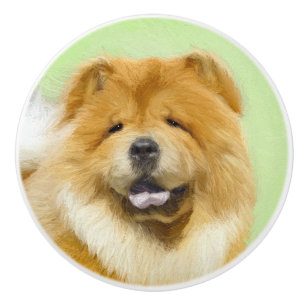 Bouton De Porte En Céramique Peinture de Chow Chow - Art de chien original mign