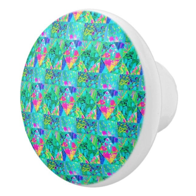 Bouton De Porte En Céramique Peinture de courtepointe avec Hydrangea et Blues (Droite)