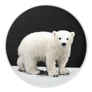 Bouton De Porte En Céramique Peinture de l'ours polaire - Art original de la fa